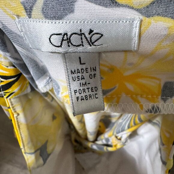 Vintage Y2k Cache Floral Yellow Halter Top Size L Rhinestones Bright Summer - Picture 10 of 10